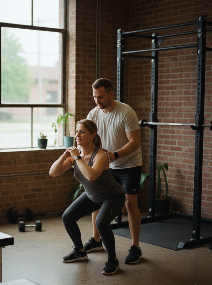 Trener pracujący z klientem na siłowni