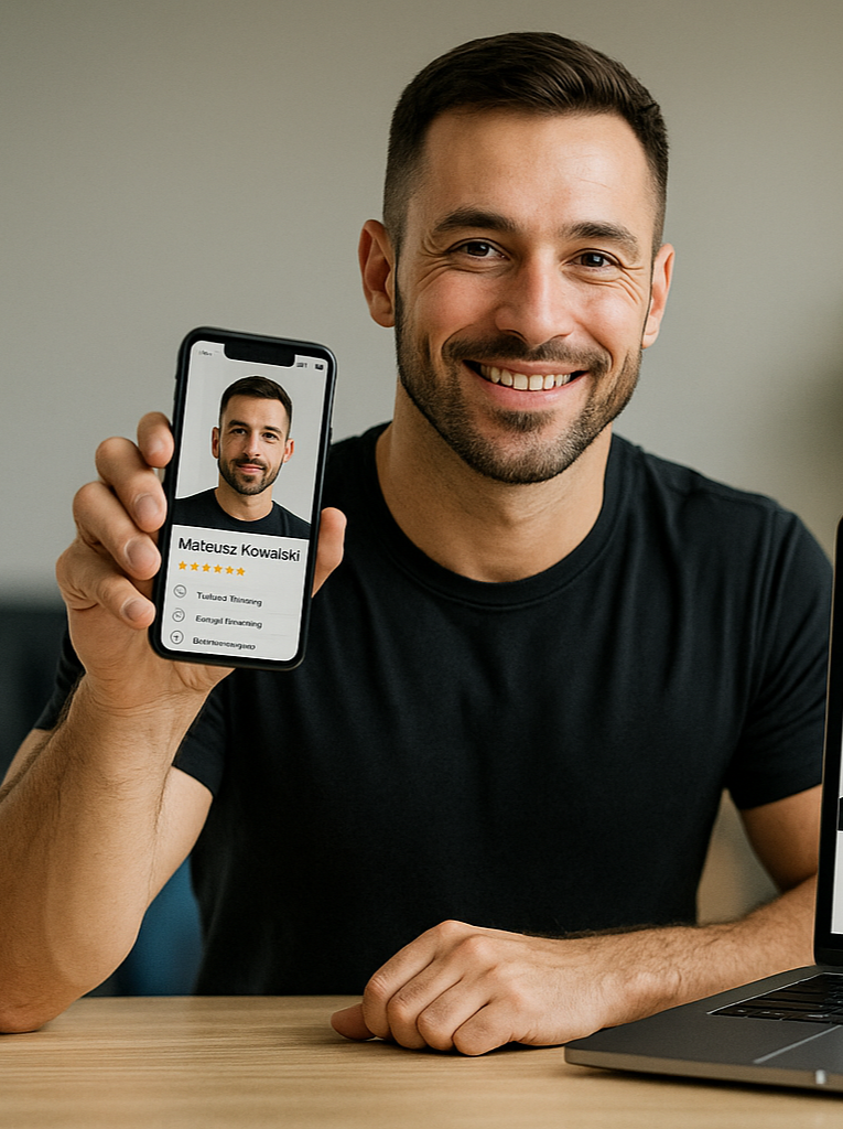 Trener prezentujący swój profil i ofertę